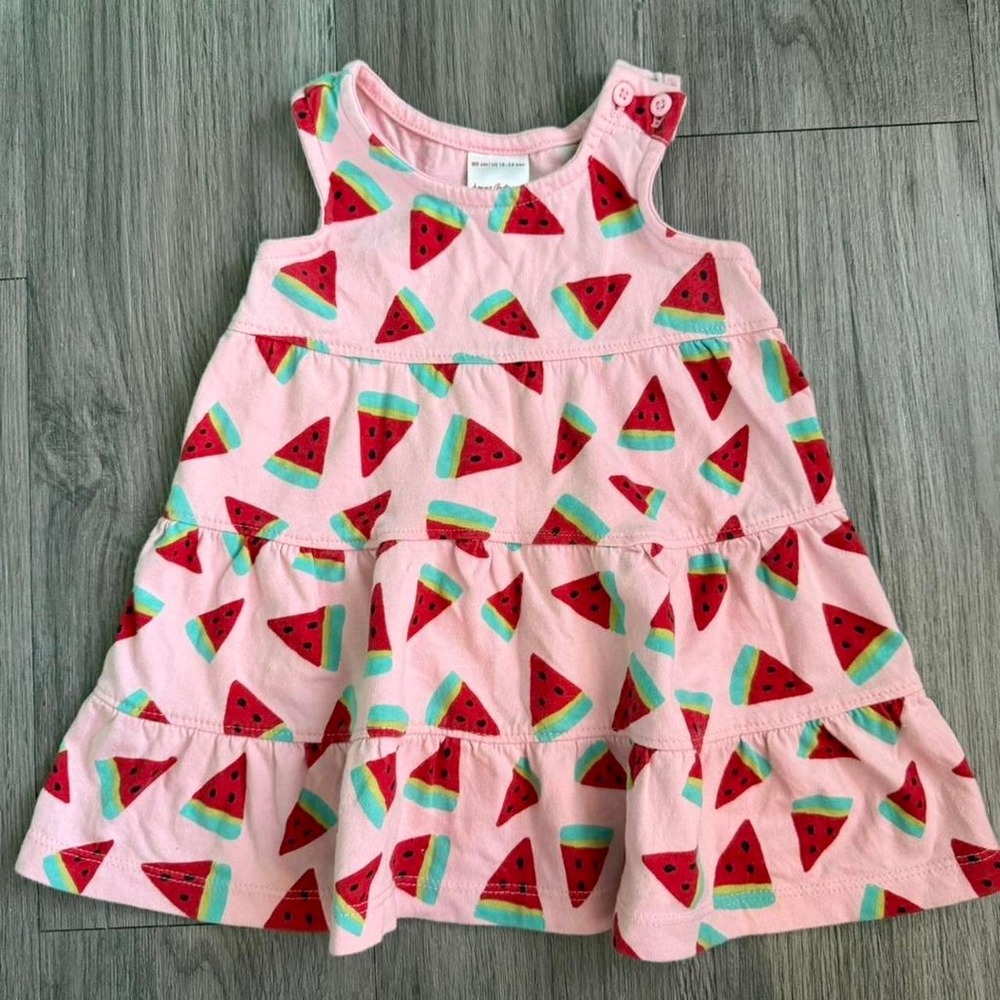 Hanna Andersson Watermelon Print Tiered Dress Pink 18-24 Months Baby Toddler
